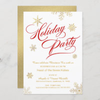 Christmas Eve Dinner Party Elegant Red & Gold Invitation