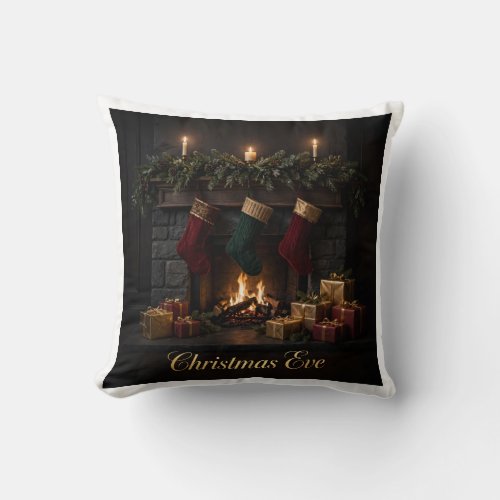 Christmas Eve Fireplace Throw Pillow