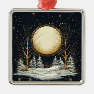 Christmas Eve Full Moon Pine Trees Snow Metal Ornament