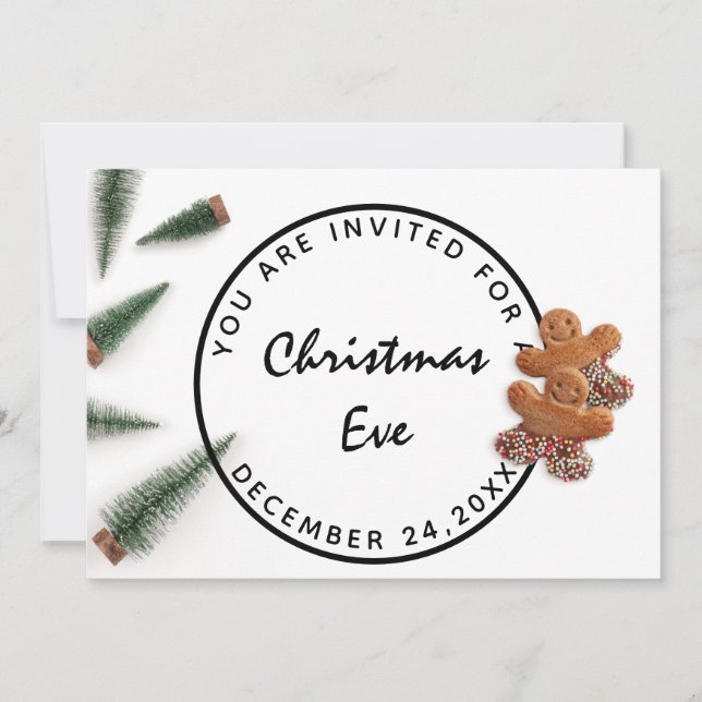 Christmas Eve Holiday Dinner White Green Ginger Invitation (Front)