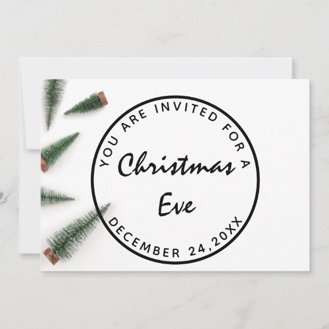 Christmas Eve Holiday Dinner White Green Simply Invitation (Front)