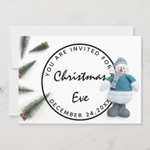Christmas Eve Holidays Dinner White Blue Snowman Invitation
