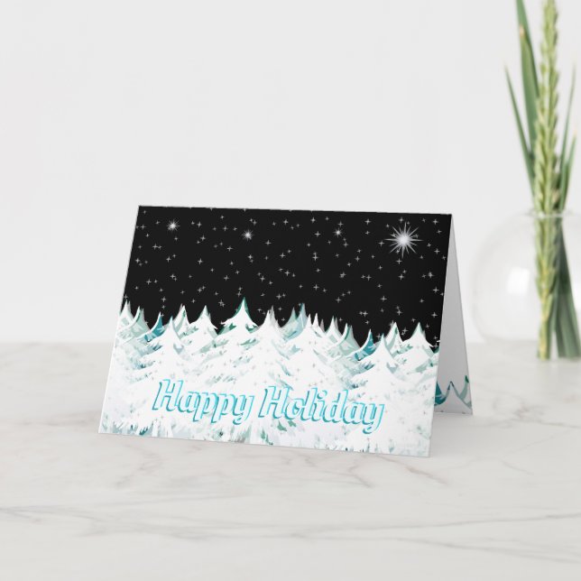 Christmas Eve Night Stars Snow Laden Trees Holiday Card (Front)