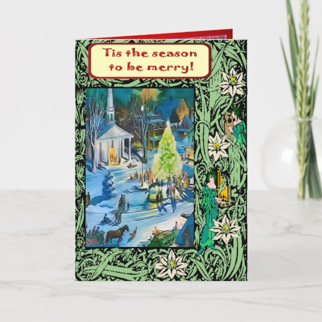 Christmas eve outside the church holiday card (Front)