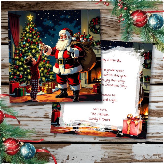 Christmas Eve Santa and Little Boy Vintage Holiday Card (Creator Uploaded)