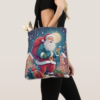 Christmas Eve Santa Delivering Presents Snowflake 
