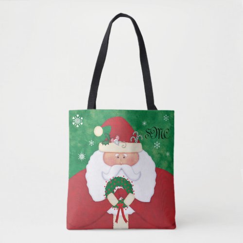 Christmas Eve Santa Monogram Tote Bag