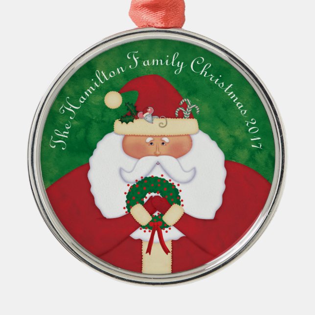 Christmas Eve Santa Personalized Metal Ornament (Front)