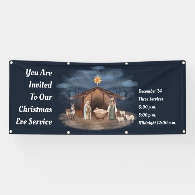 Christmas Eve Service Nativity Christian Church Banner (Horizontal)