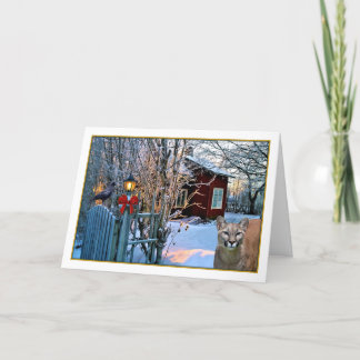 Christmas Eve Visitors (Cougar and Crow) Holiday Card