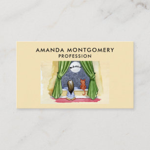 Christmas Eve Watercolor Cute Child & Kitty Cat Business Card