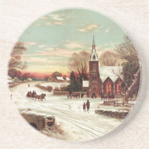 Christmas Eve Winter Scene coaster