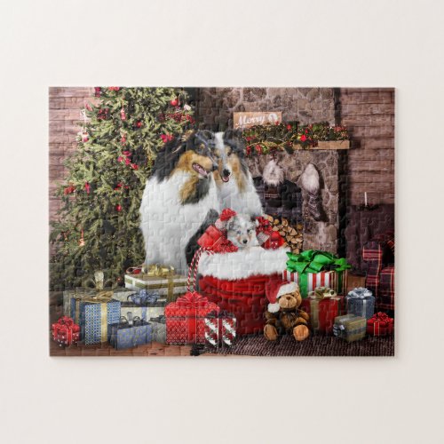 Christmas Eve with Rough Collie Family _ Hor Jigsaw Puzzle