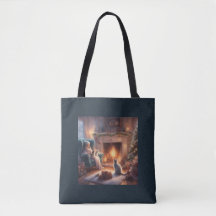 Christmas Eve with the Cats cozy gift bag tote