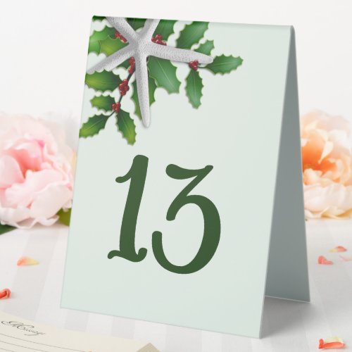 Christmas Event Seating Number Starfish Holly Table Tent Sign