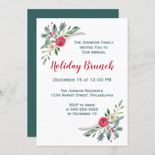 Christmas Event Winter Florals  Holly Invitation