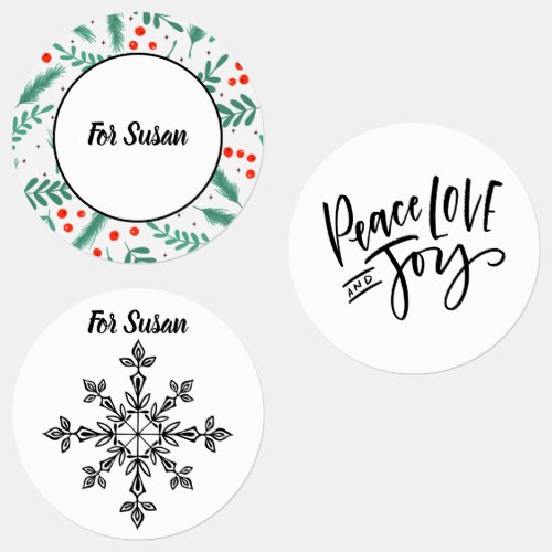 Christmas Evergreen Boughs and Holly Berries Kids Labels