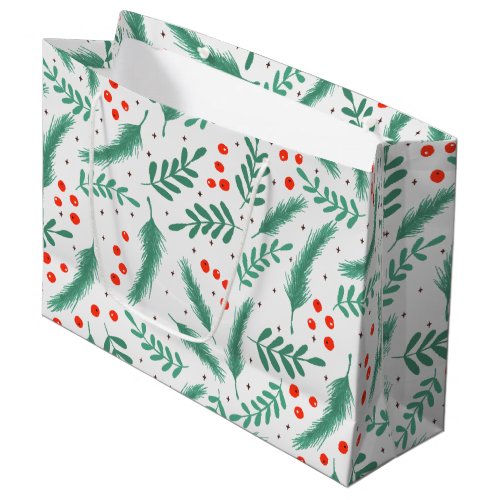 Christmas Evergreen Boughs and Holly Berries Large Gift Bag