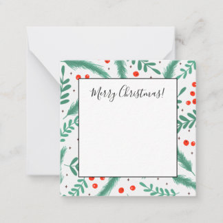 Christmas Evergreen Boughs and Holly Berries Note Card
