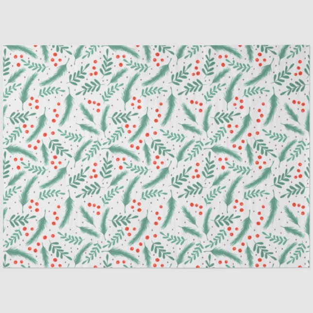 Christmas Evergreen Boughs and Holly Berries Tissue Paper (Front)