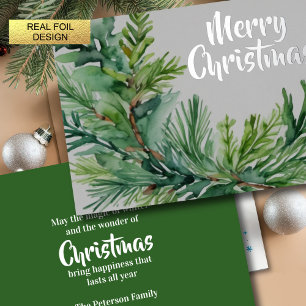 Christmas Evergreen Branch Foil Holiday Card