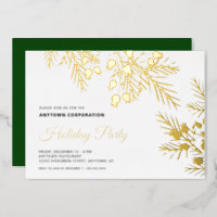 Christmas Evergreen Gold Foil Office Holiday Party Foil Invitation