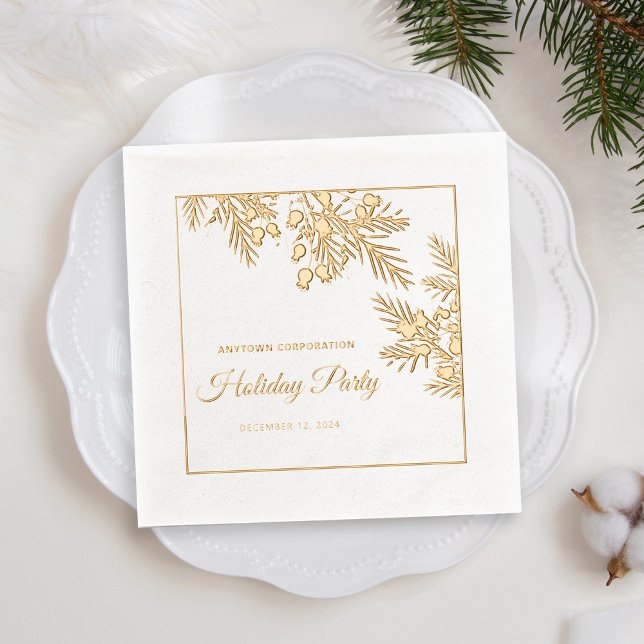 Christmas Evergreen Gold Foil Office Holiday Party Foil Napkins (Creator Uploaded)