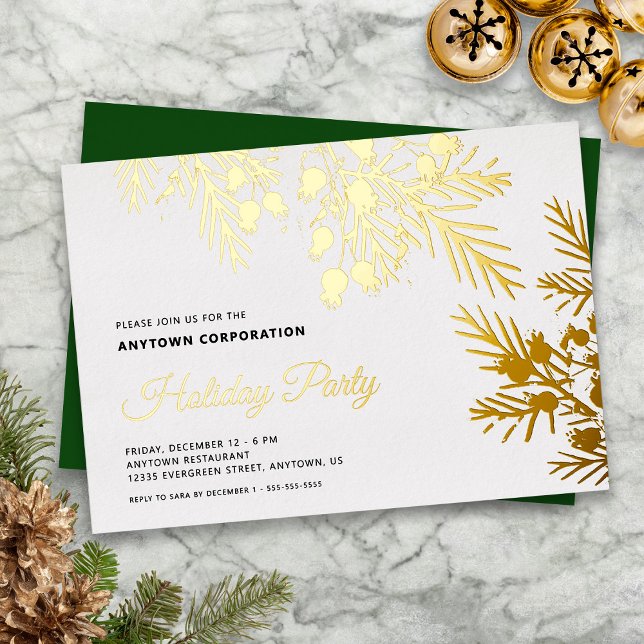 Christmas Evergreen Gold Foil Office Holiday Party Invitation (Creator Uploaded)