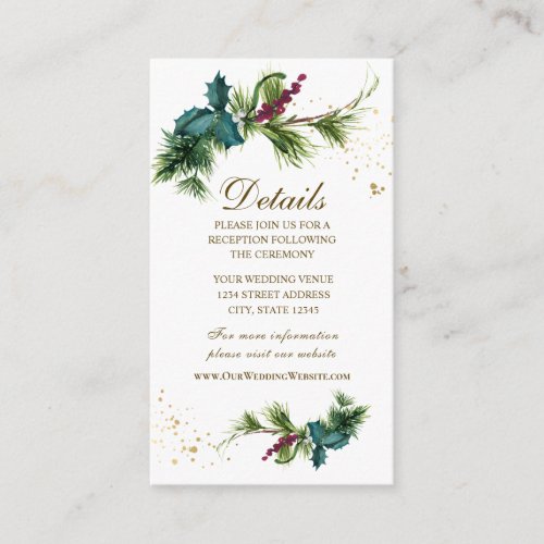Christmas Evergreen Holly Winter Wedding Enclosure Card
