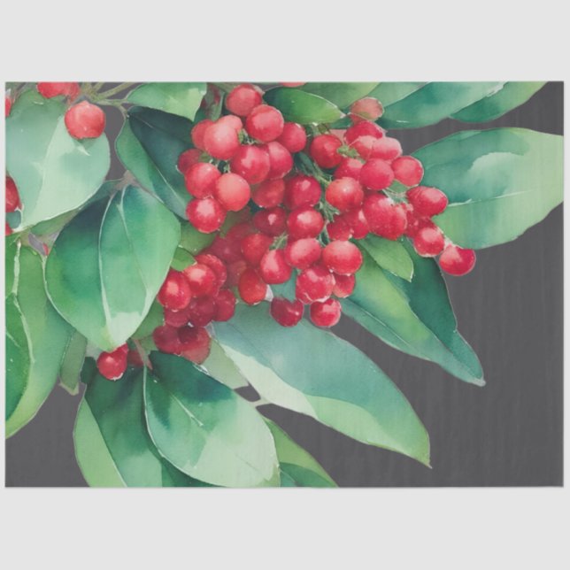Christmas Evergreen Red Berries Tissue Paper (Front)