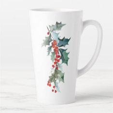 Christmas Evergreens Holly And Berries Latte Mug at Zazzle