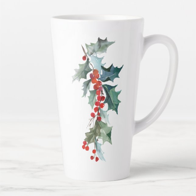 Christmas Evergreens Holly and Berries Latte Mug (Right)