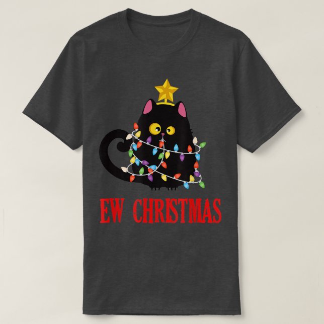 Christmas ew cat black light funny Pajamas Family  T-Shirt (Design Front)