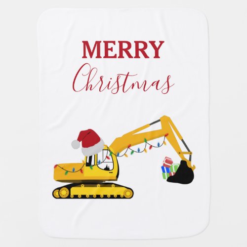 Christmas Excavator Construction Truck  Baby Blanket