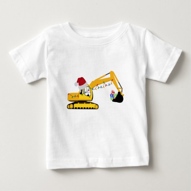 Christmas Excavator Construction Truck Baby T-Shirt (Front)