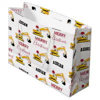 Christmas Excavator Construction Truck Custom Name Large Gift Bag