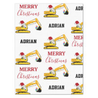 Christmas Backhoe Construction Truck Wrapping Paper, Zazzle