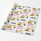 Christmas Backhoe Construction Truck Wrapping Paper, Zazzle