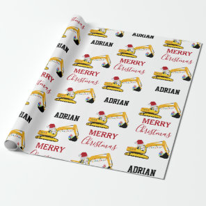 Christmas Excavator Construction Truck Custom Name Wrapping Paper