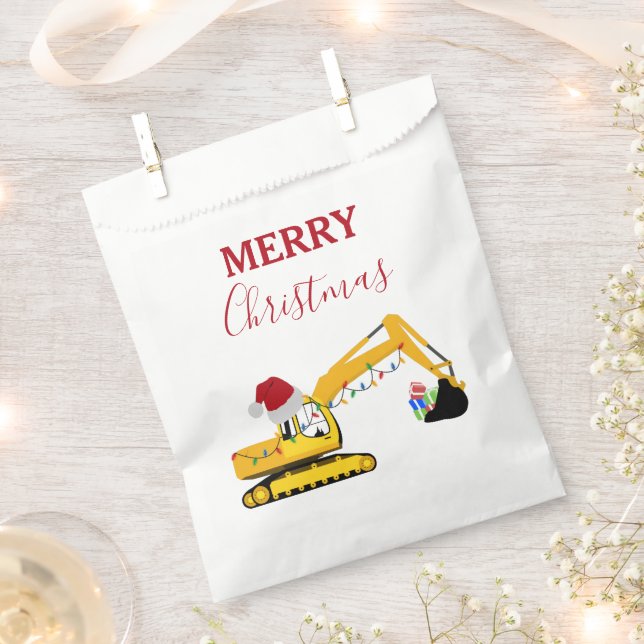 Christmas Excavator Construction Truck Favor Bag (Clipped)