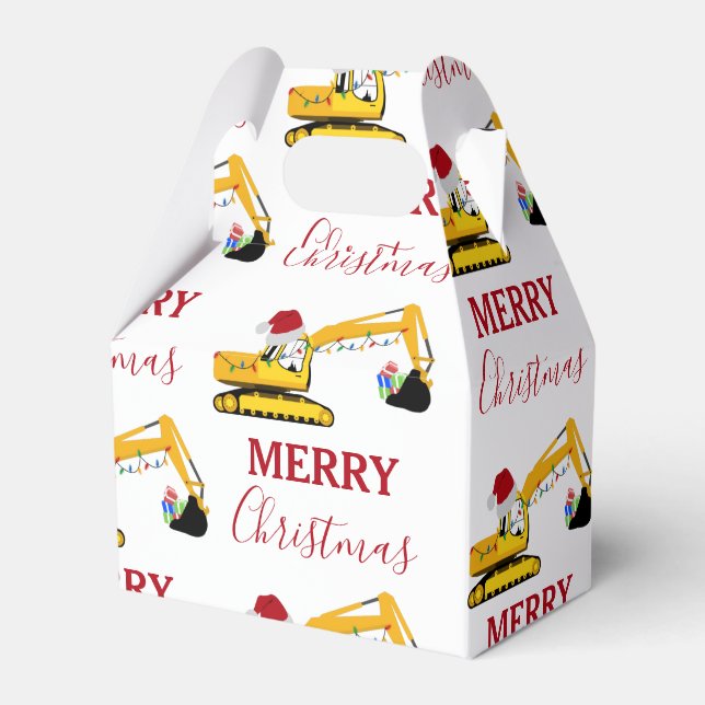 Christmas Excavator Construction Truck  Favor Boxes (Front Side)