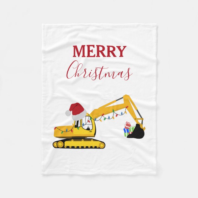 Christmas Excavator Construction Truck Fleece Blanket (Front)