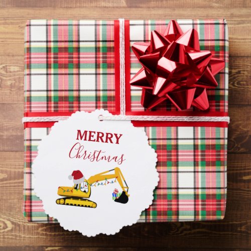 Christmas Excavator Construction Truck Gift Tag Ornament Card