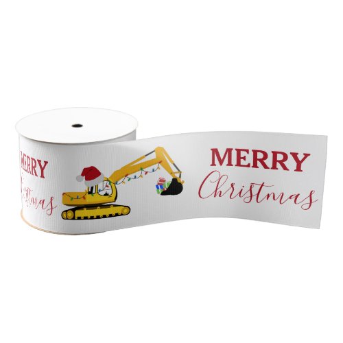 Christmas Excavator Construction Truck  Grosgrain Ribbon