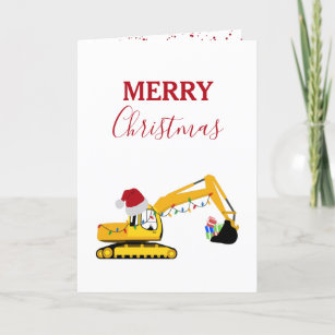 Christmas Excavator Construction Truck Holiday Card