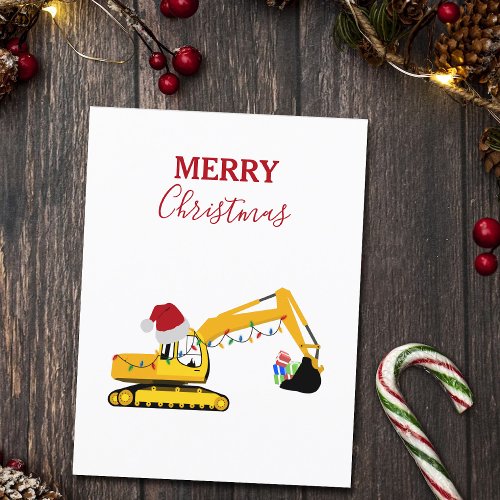 Christmas Excavator Construction Truck  Holiday Postcard