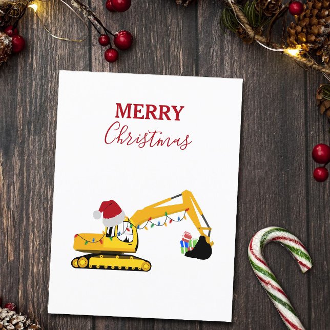 Christmas Excavator Construction Truck  Holiday Postcard (Creator Uploaded)