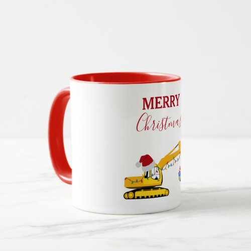 Christmas Excavator Construction Truck  Mug