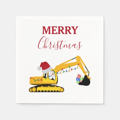 Christmas Excavator Construction Truck   Napkins