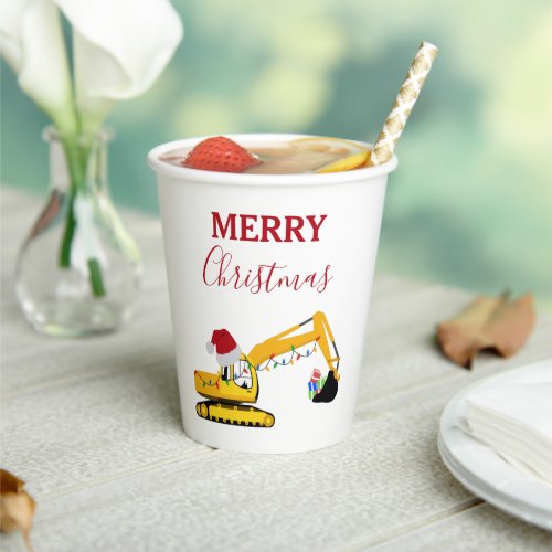 Christmas Excavator Construction Truck    Paper Cups